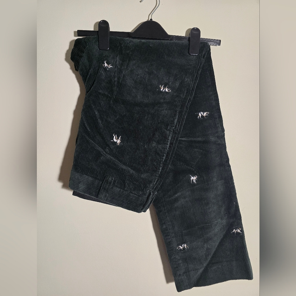 L.L. Bean Green Corduroy Trousers with Embroidered Details